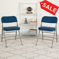 Flash Furniture 2-AW-MC320AF-NVY-GG 2 Pk. HERCULES Series Premium Curved Triple Braced & Double Hinged Navy Fabric Metal Folding Chair